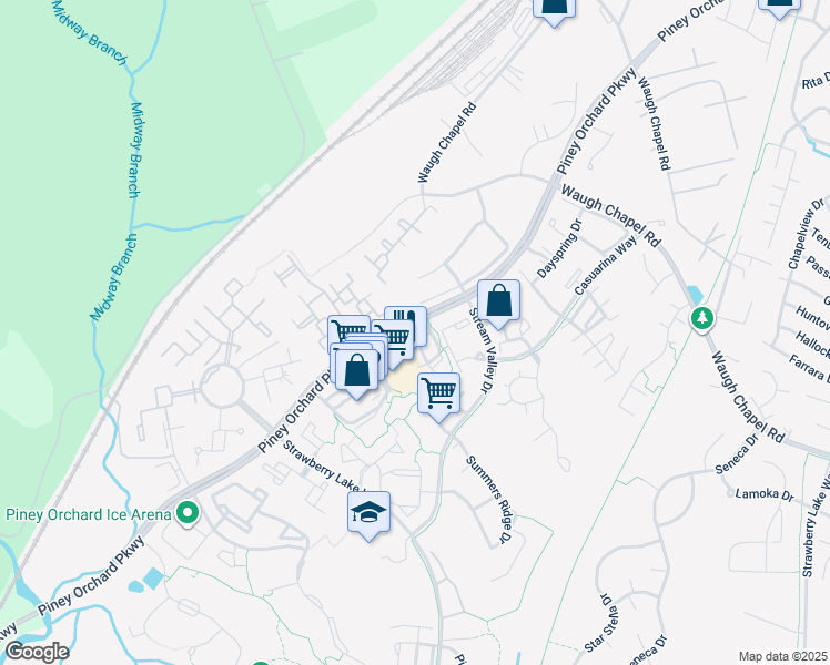 map of restaurants, bars, coffee shops, grocery stores, and more near 8020 Orchard Grove Road in Odenton