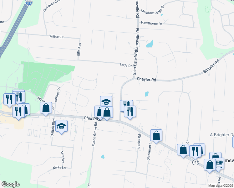 map of restaurants, bars, coffee shops, grocery stores, and more near 4010 Glen Este-Withamsville Road in Cincinnati
