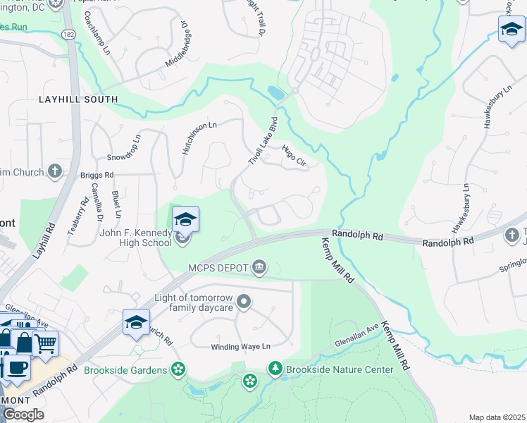 map of restaurants, bars, coffee shops, grocery stores, and more near 1629 Ingram Terrace in Silver Spring