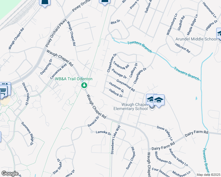 map of restaurants, bars, coffee shops, grocery stores, and more near 1330 Hallock Drive in Odenton