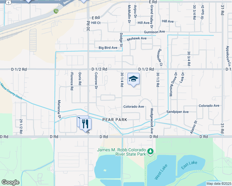 map of restaurants, bars, coffee shops, grocery stores, and more near 435-441 30 1/4 Road in Grand Junction