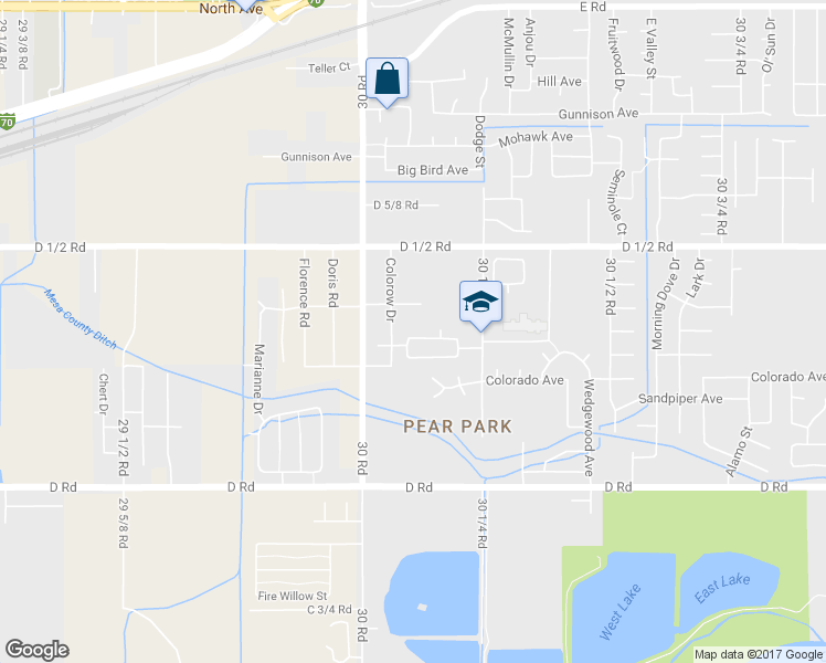 map of restaurants, bars, coffee shops, grocery stores, and more near 434 Colorow Drive in Grand Junction