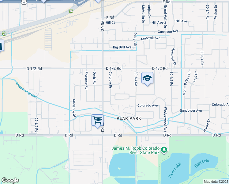 map of restaurants, bars, coffee shops, grocery stores, and more near 434 Colorow Drive in Grand Junction
