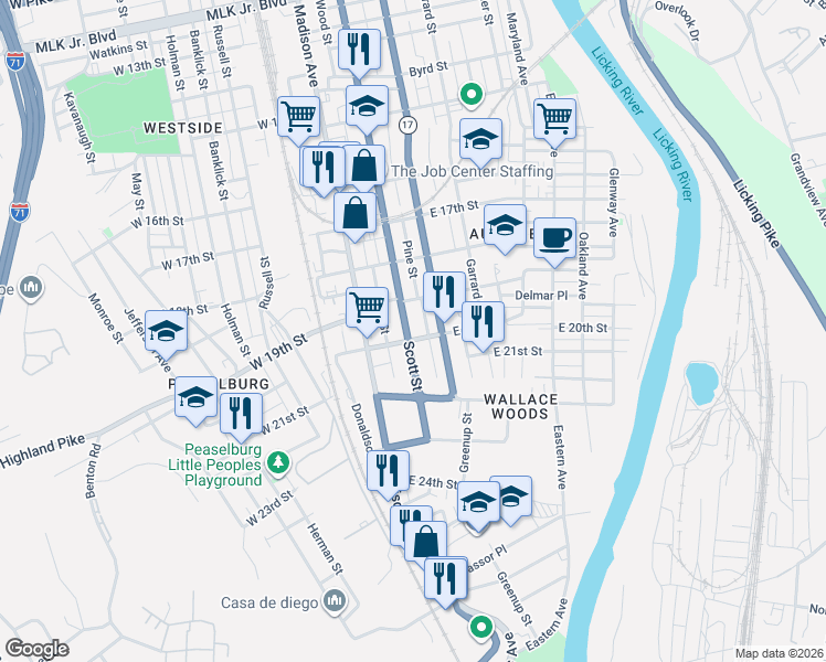 map of restaurants, bars, coffee shops, grocery stores, and more near 1938 Scott Boulevard in Covington