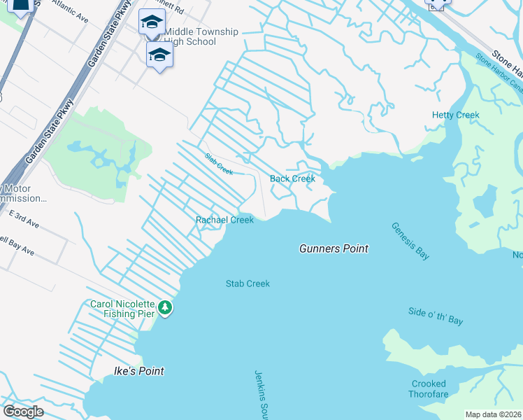 map of restaurants, bars, coffee shops, grocery stores, and more near 67 Bennys Landing Road in Cape May County
