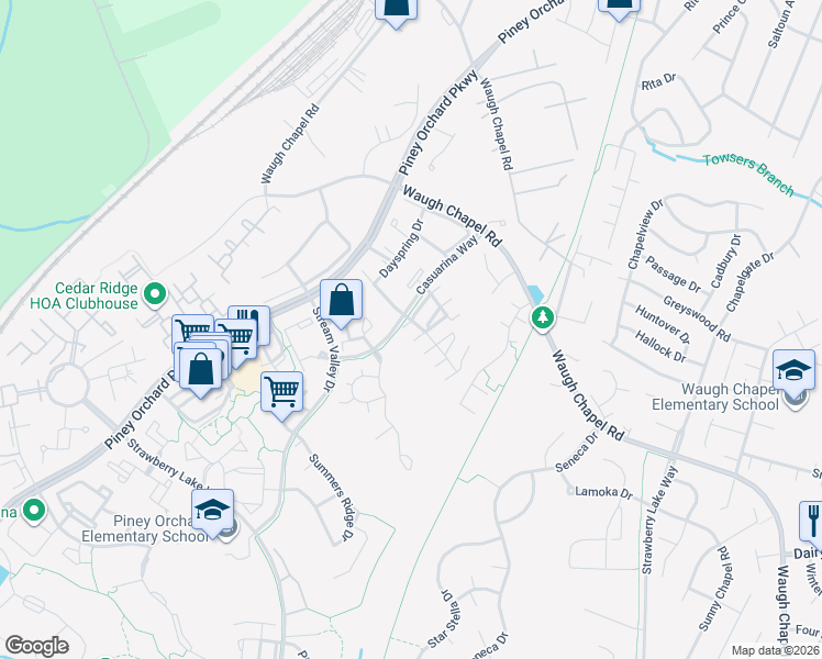 map of restaurants, bars, coffee shops, grocery stores, and more near 8741 Spring Brook Way in Odenton