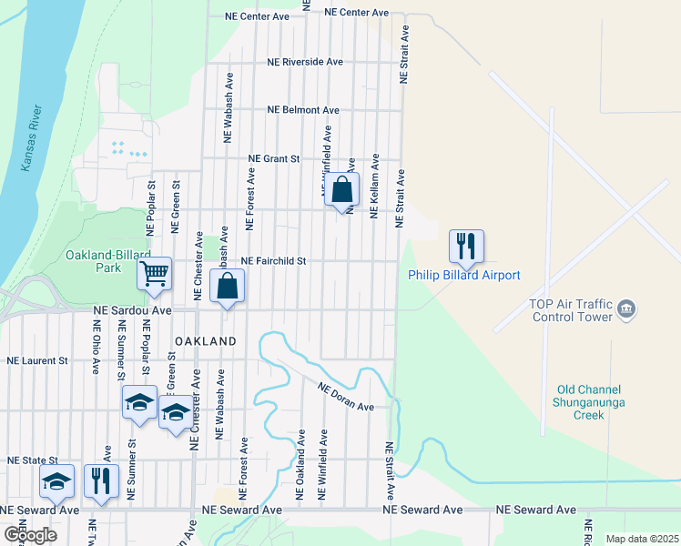 map of restaurants, bars, coffee shops, grocery stores, and more near 839 Northeast Arter Avenue in Topeka
