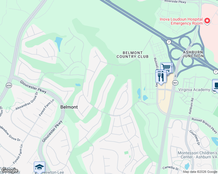 map of restaurants, bars, coffee shops, grocery stores, and more near 19824 Bethpage Ct in Ashburn