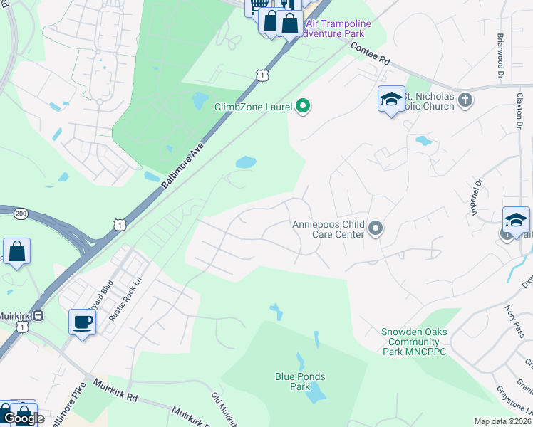 map of restaurants, bars, coffee shops, grocery stores, and more near 8028 Alloway Lane in Beltsville