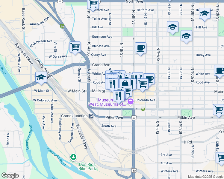 map of restaurants, bars, coffee shops, grocery stores, and more near in Grand Junction