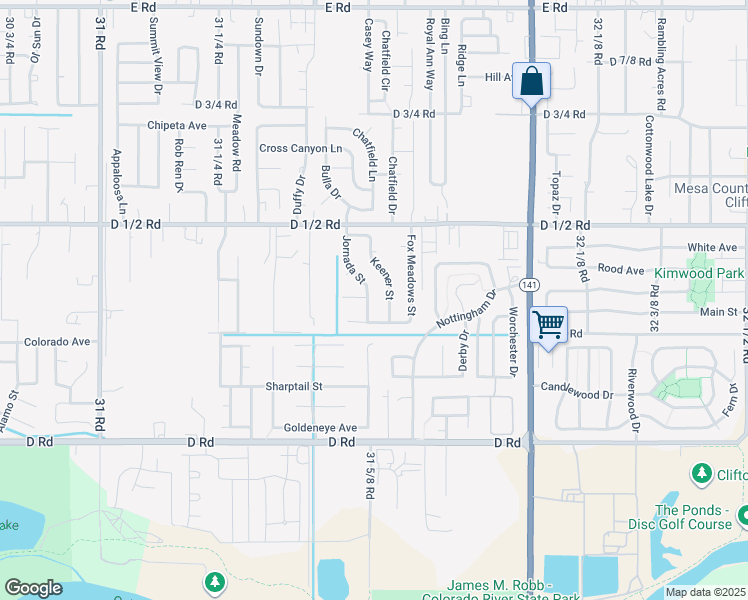 map of restaurants, bars, coffee shops, grocery stores, and more near 3161 Striker Drive in Grand Junction