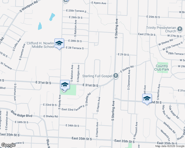 map of restaurants, bars, coffee shops, grocery stores, and more near 2928 South Mason Avenue in Independence