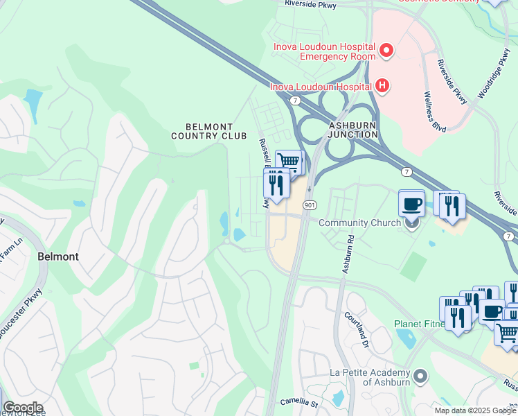 map of restaurants, bars, coffee shops, grocery stores, and more near 20074 Coral Wind Terrace in Ashburn