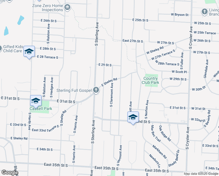 map of restaurants, bars, coffee shops, grocery stores, and more near 3014 South Claremont Avenue in Independence