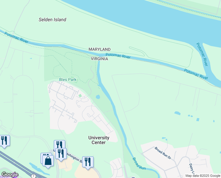 map of restaurants, bars, coffee shops, grocery stores, and more near 19741 Youngs Cliff Road in Sterling