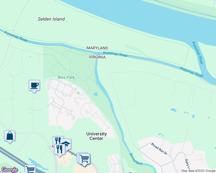map of restaurants, bars, coffee shops, grocery stores, and more near 19741 Youngs Cliff Road in Sterling