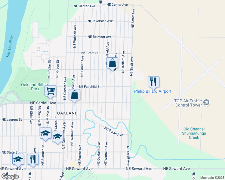 map of restaurants, bars, coffee shops, grocery stores, and more near 839 Northeast Arter Avenue in Topeka