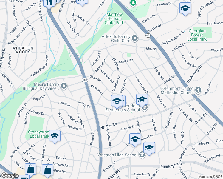 map of restaurants, bars, coffee shops, grocery stores, and more near 12900 Goodhill Road in Silver Spring