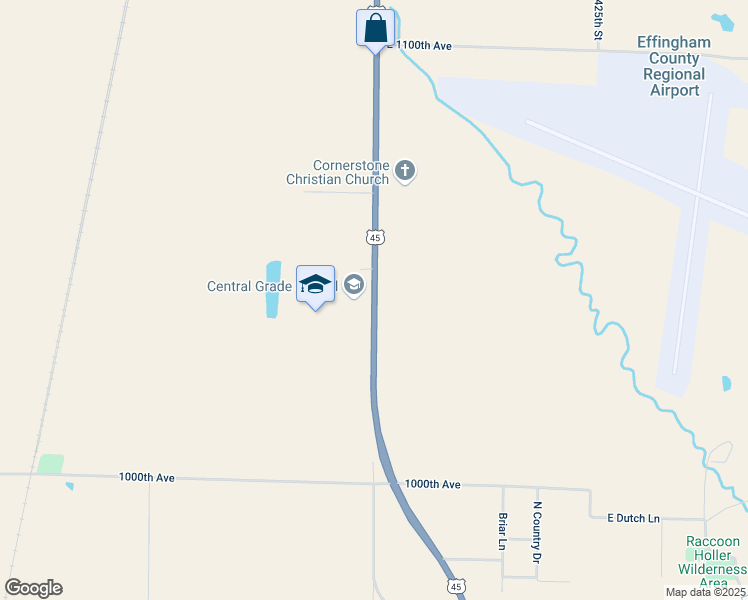 map of restaurants, bars, coffee shops, grocery stores, and more near 10421 U.S. 45 in Effingham