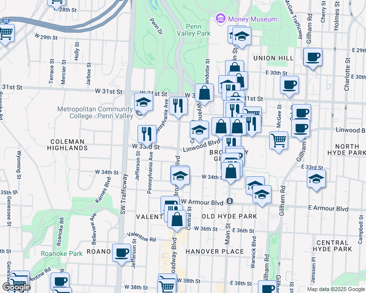 map of restaurants, bars, coffee shops, grocery stores, and more near in Kansas City