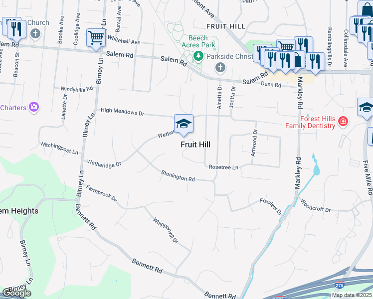 map of restaurants, bars, coffee shops, grocery stores, and more near 943 Rosetree Lane in Cincinnati