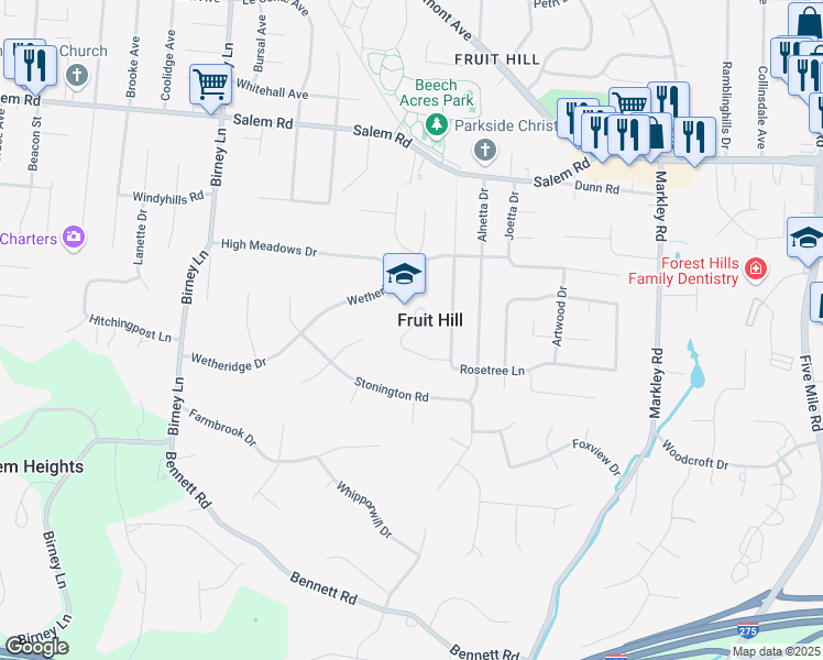 map of restaurants, bars, coffee shops, grocery stores, and more near in Fruit Hill