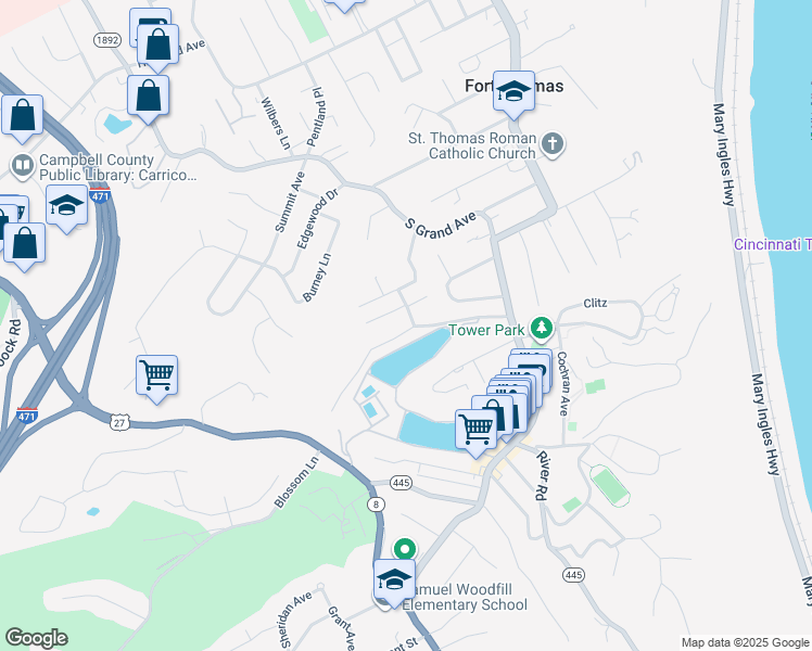 map of restaurants, bars, coffee shops, grocery stores, and more near 137 Robson Avenue in Fort Thomas