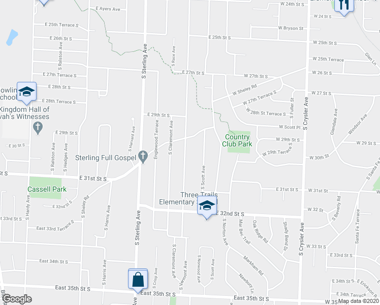 map of restaurants, bars, coffee shops, grocery stores, and more near 3007 South Vermont Avenue in Independence