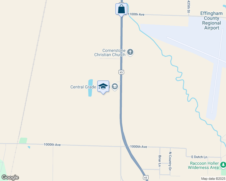 map of restaurants, bars, coffee shops, grocery stores, and more near 10421 U.S. 45 in Effingham
