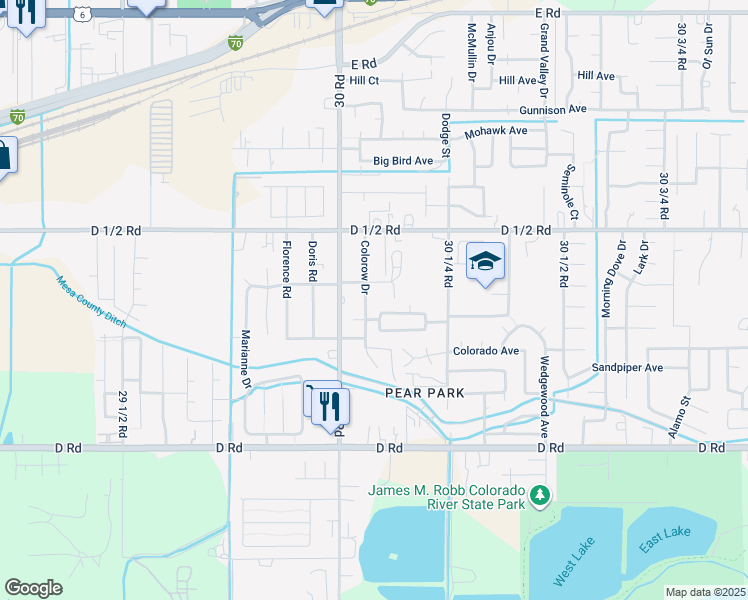 map of restaurants, bars, coffee shops, grocery stores, and more near 434 Colorow Drive in Grand Junction