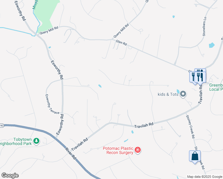 map of restaurants, bars, coffee shops, grocery stores, and more near 13124 Brushwood Way in Rockville