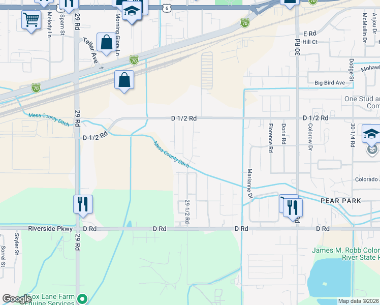 map of restaurants, bars, coffee shops, grocery stores, and more near 2953 D 1/2 Road in Grand Junction