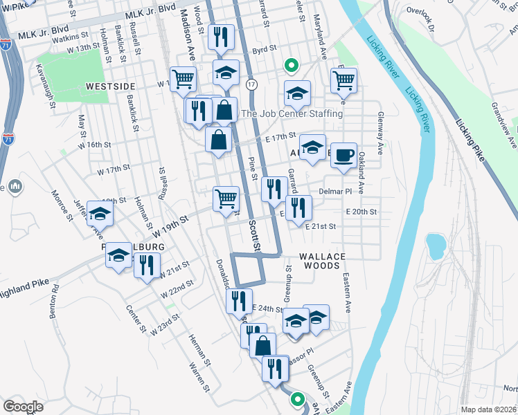 map of restaurants, bars, coffee shops, grocery stores, and more near 1938 Scott Boulevard in Covington