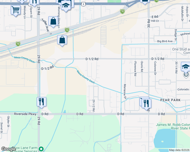 map of restaurants, bars, coffee shops, grocery stores, and more near 2953 D 1/2 Road in Grand Junction
