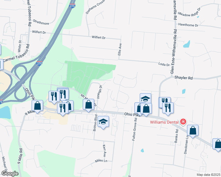 map of restaurants, bars, coffee shops, grocery stores, and more near 720 Ohio Pike in Cincinnati