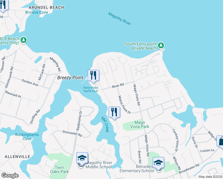 map of restaurants, bars, coffee shops, grocery stores, and more near 343 River Road in Arnold