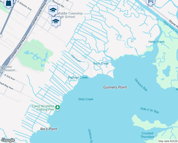 map of restaurants, bars, coffee shops, grocery stores, and more near 67 Bennys Landing Road in Cape May County