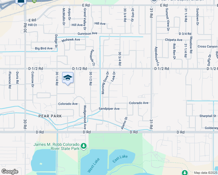 map of restaurants, bars, coffee shops, grocery stores, and more near 456 Lark Drive in Grand Junction