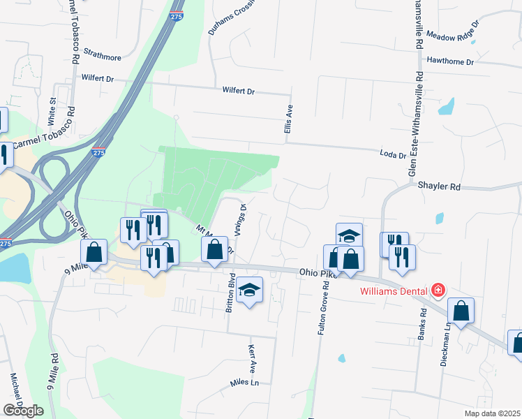 map of restaurants, bars, coffee shops, grocery stores, and more near 720 Ohio Pike in Cincinnati