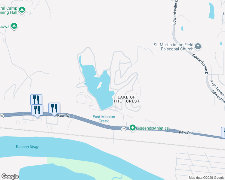 map of restaurants, bars, coffee shops, grocery stores, and more near 806 Lake Forest Drive in Bonner Springs