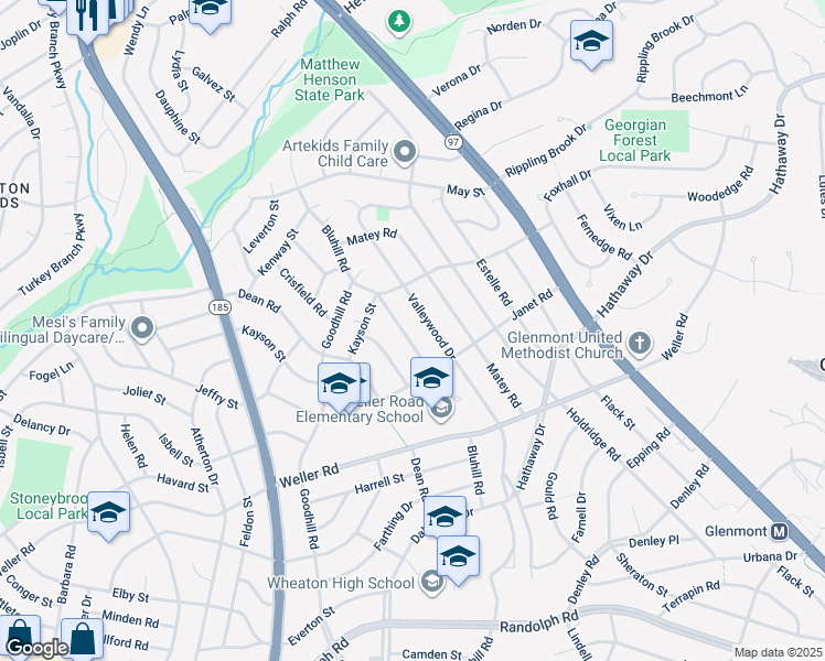 map of restaurants, bars, coffee shops, grocery stores, and more near 12815 Bluhill Road in Silver Spring