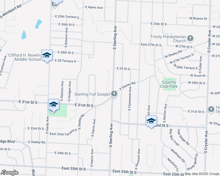 map of restaurants, bars, coffee shops, grocery stores, and more near 3509 South Harvard Avenue in Independence