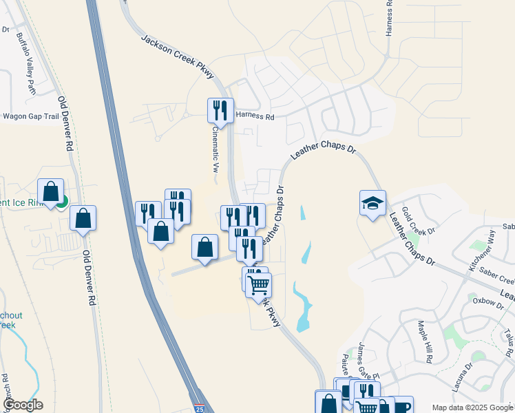 map of restaurants, bars, coffee shops, grocery stores, and more near 16111 Old Forest Point in Monument