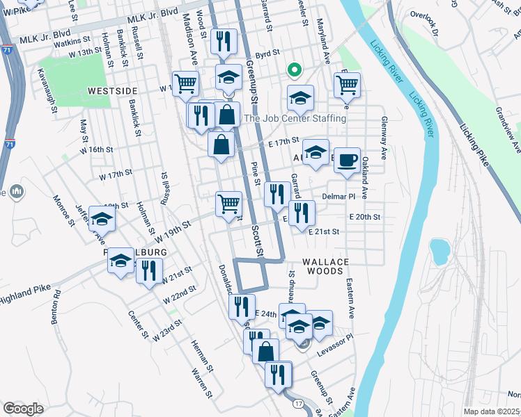 map of restaurants, bars, coffee shops, grocery stores, and more near 1938 Scott Boulevard in Covington