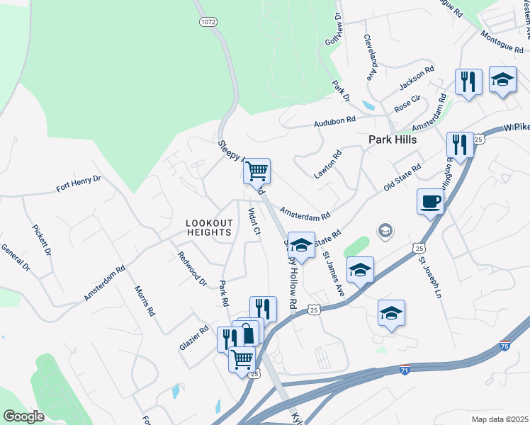 map of restaurants, bars, coffee shops, grocery stores, and more near 1420 Vidot Court in Covington