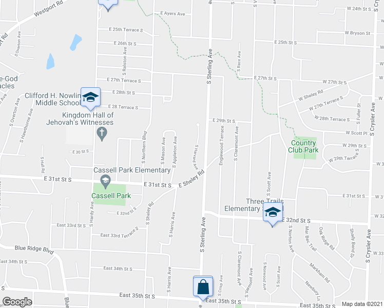 map of restaurants, bars, coffee shops, grocery stores, and more near 2933 South Harvard Avenue in Independence