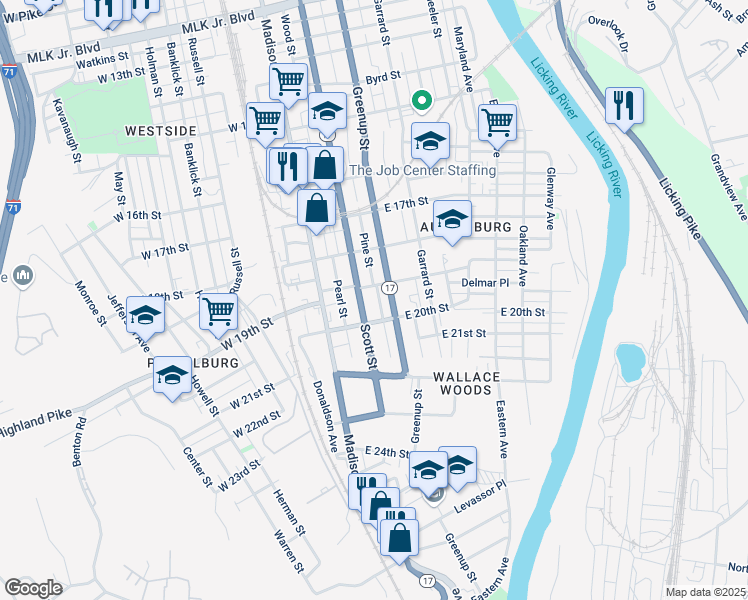 map of restaurants, bars, coffee shops, grocery stores, and more near 1938 Scott Boulevard in Covington