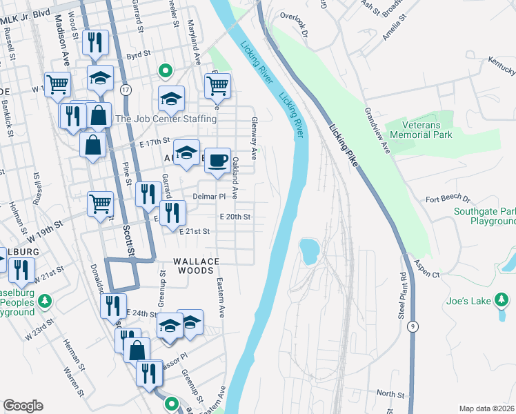 map of restaurants, bars, coffee shops, grocery stores, and more near 2001 Glenway Avenue in Covington