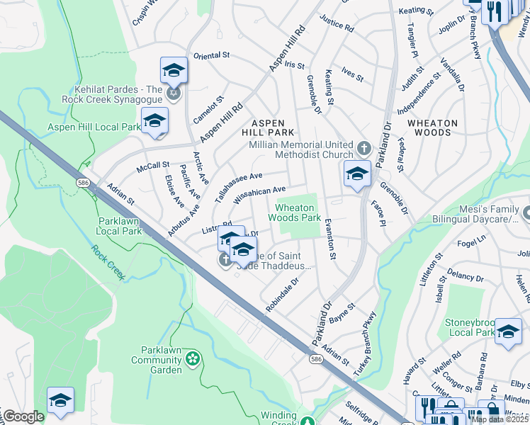 map of restaurants, bars, coffee shops, grocery stores, and more near 12914 Larkin Place in Rockville