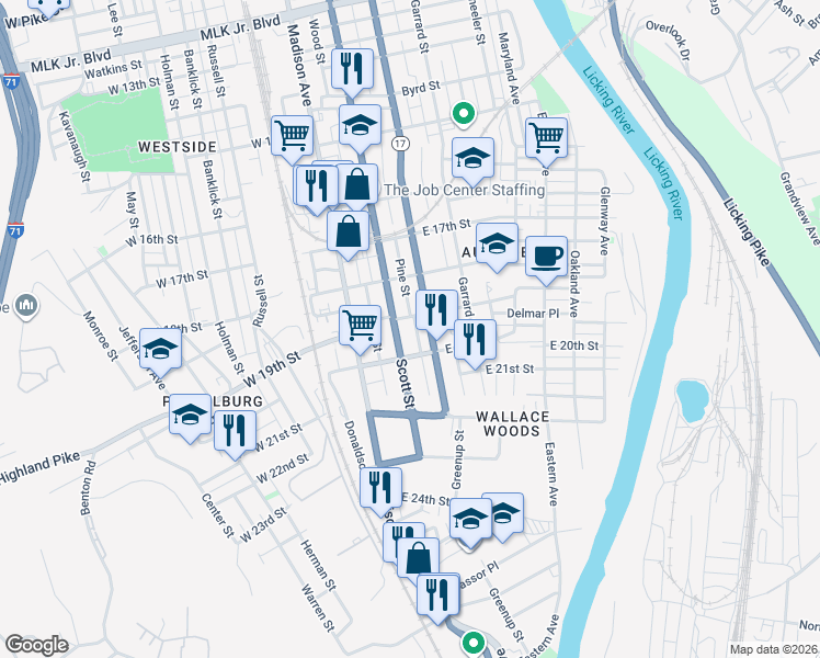 map of restaurants, bars, coffee shops, grocery stores, and more near 1938 Scott Boulevard in Covington